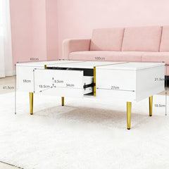 Modern Simple White High-gloss Coffee Table - 2 Drawers Storage Design For Small Space And Home Decor