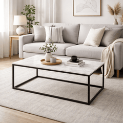 Coffee Table Marble Effect Top Rectangle Centre Table Metal Frame for Living Room
