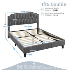 Costoffs Double/King Bed Frame Upholstered Platform Bed with Adjustable Button Tufted Headboard/Velvet Fabric/Mattress Foundation/Sturdy Wooden Slat Support, No Box Spring Needed, Black/Beige/Dark Grey/Light Grey