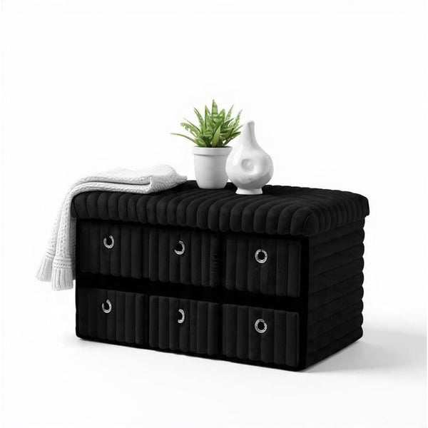 Terra 6 Drawer Folding Ottoman Storage Bench, Ribbed Faux Fur Rectangular Storage Box with Lid, Soft Upholstered Footstool for Bedroom, Hallway & Living Room, Clothes, Toy & Blanket Storage