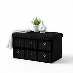 Terra 6 Drawer Folding Ottoman Storage Bench, Ribbed Faux Fur Rectangular Storage Box with Lid, Soft Upholstered Footstool for Bedroom, Hallway & Living Room, Clothes, Toy & Blanket Storage