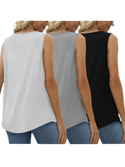 Three-Pack Women's Tank Tops Summer Sleeveless Loose Fit Eyelet Neck Solid Color Basic Shirts