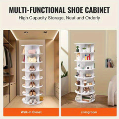 5/7 Tier Rotating Shoe Rack- 360° Spinning Floor Stand With Shelves For Home & Dorm, Easy Assembly, Durable PVC Material, Versatile Storage
