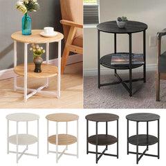 2-Tier Round Side Table - Multi-Level Storage Coffee Table for Plants/Lamps, Space-Saving Sofa/Bedside Organizer (15.75×15.75×18.5