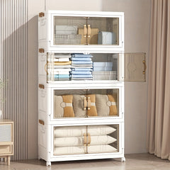 Large Foldable & Stackable Storage Cabinet with Wheels - Heavy-Duty Suitable for, Office, Dorm System, 2/3/4/5-Tier Plastic Shelving Unit with Lids, Space-Saving Foldable for Wardrobe, Bathroom, Freestanding Use