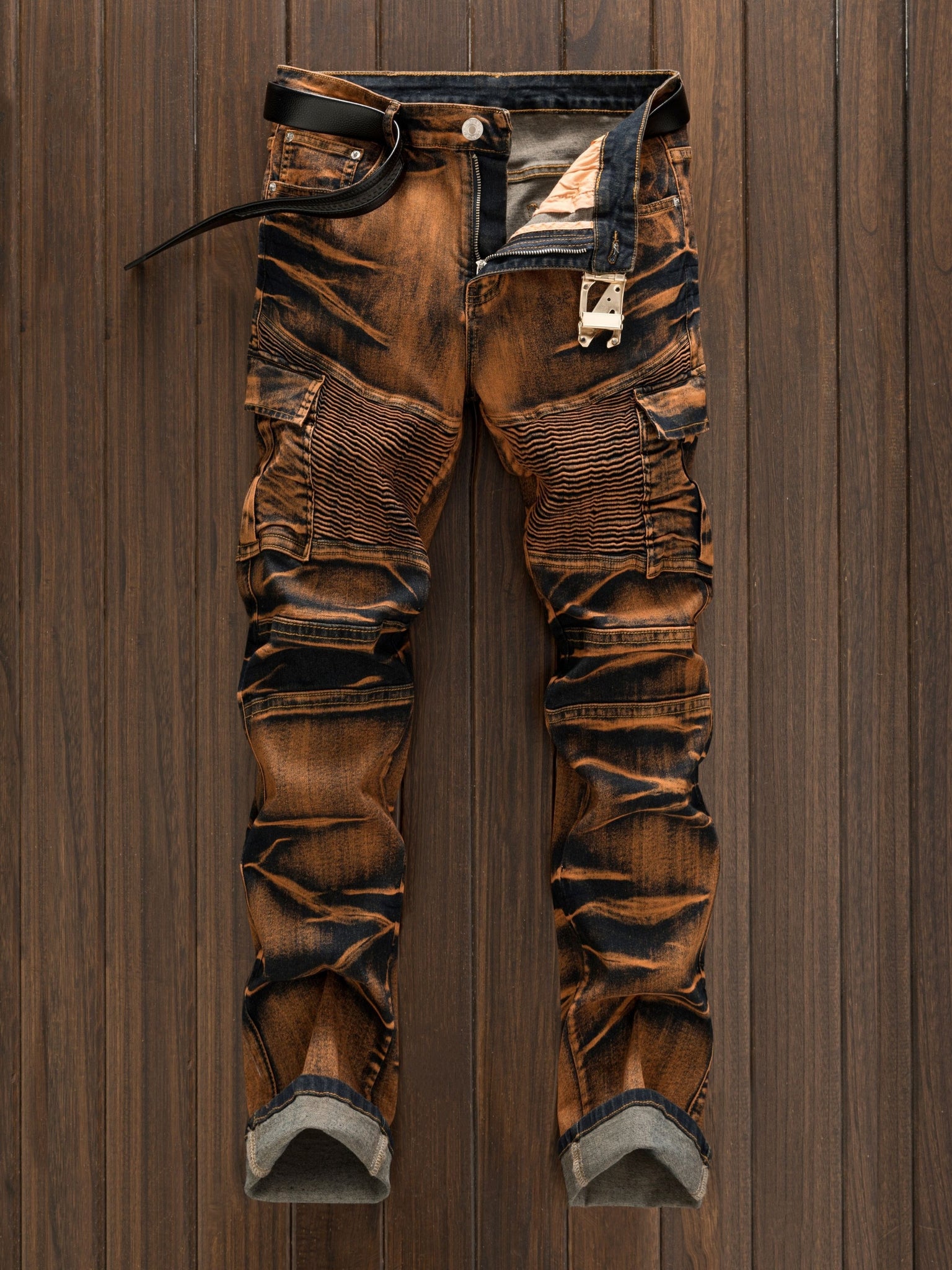 Fashionable Comfortable Street Style Casual All-Match Men'S Individual Multi-Pocket Biker Style Jeans