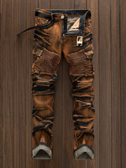 Fashionable Comfortable Street Style Casual All-Match Men'S Individual Multi-Pocket Biker Style Jeans