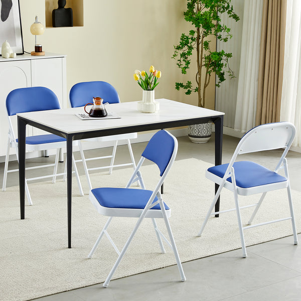 Set of 4 Folding Chairs, Faux Leather Foldable Chairs with Metal Frame and Padded Seat, Easy to Fold and Store for Home, Office, Dining and Reception