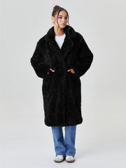 Women's Notch Lapel Plush Double-Breasted Casual Jacket, Leisure Winter Fuzzy Jacket