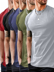 5pcs Men'S Short Sleeve T-Shirts Summer New Arrival Light Board Multi-Color Round Neck Clothing Pullover Casual Sports Apparel Men'S Tops