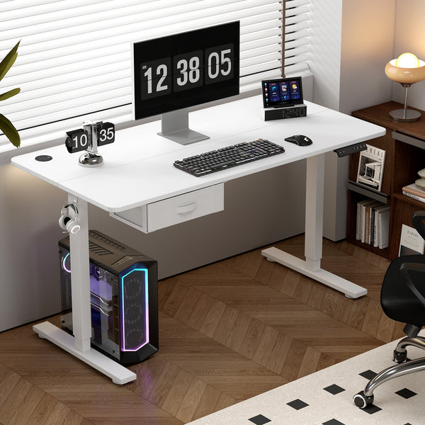Electric Standing Desk, Sit Stand Table, Height Adjustable Electric Standing Computer Desk with USB Charging Port and Desk Drawer for Home Office