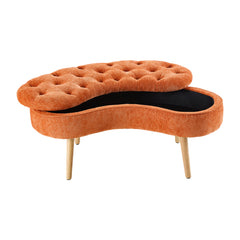 Modern Creative Curved Design Upholstered Storage Bench, Shoe Changing Bench At The Entrance, Living Room Sofa Bench, Bedside Bench in The Bedroom, Large-capacity Storage Long Bench with Natural Wood Legs, Suitable for Entrance, Living Room, and Bedroom,