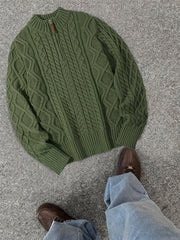 2025 Winter American Stand-Up Collar Half-Zip Knit Aran Sweater Mr. Pony Knitwear Pullover Card