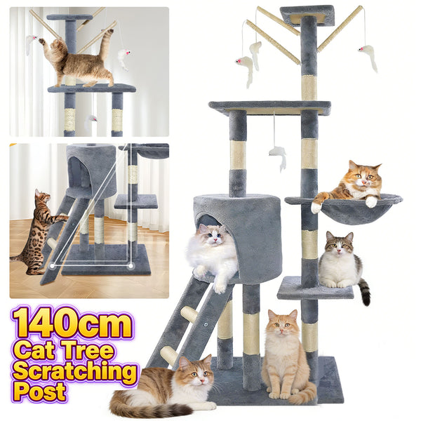 Cat Tree Scratching Post, Stable Structure KittenActivity Centre Pet Toy Scratcher, Tall Cat Furniture Climbing Tower for Indoor Cats, Grey