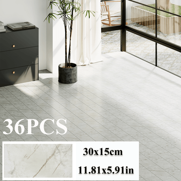 36-Pack High-Quality Self Adhesive Floor Tiles, 15x30cm Peel and Stick SPC Vinyl Planks for Kitchen, Bathroom, Bedroom & Living Room, Realistic Stone/ Wood Look Efffect Waterproof PVC Flooring, Easy DIY Installation