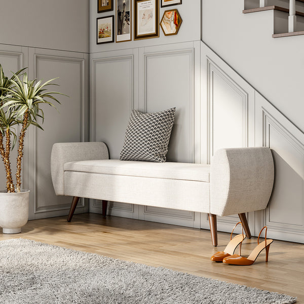 1pc Upholstered Bench Chiar With Storage Box, Padded Bench With Storage Space, Window Seat Bench, End of Bed Bench, Shoe Bench, Footstool With Wooden Legs For Hallway, Living Room, Bedroom, 153*46*54cm