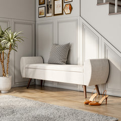1pc Upholstered Bench Chiar With Storage Box, Padded Bench With Storage Space, Window Seat Bench, End of Bed Bench, Shoe Bench, Footstool With Wooden Legs For Hallway, Living Room, Bedroom, 153*46*54cm
