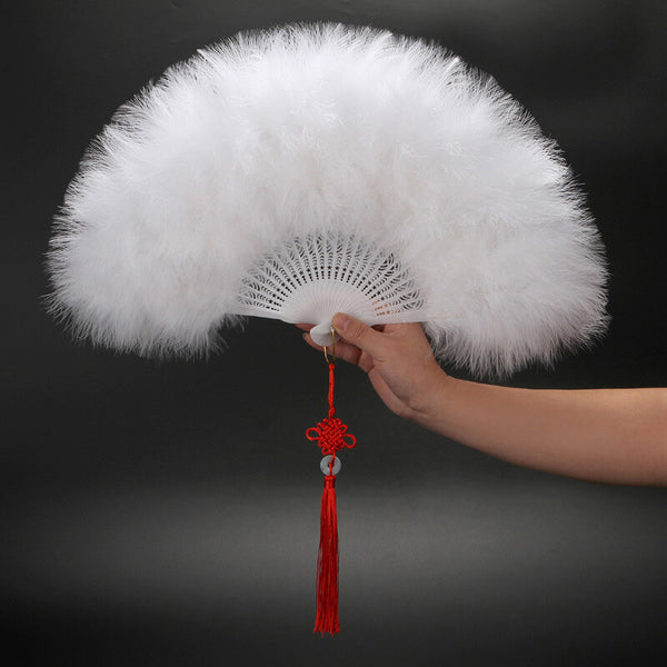 New Feather Folding Fan for Women - Elegant Green Down Feather Hand Fan with Tassel, 30.48cm Compact Foldable Design, 50.8cm Wide for Weddings, Dance, Costume Parties & Special Events, Dance Props, Traditional Costume Fan, Soft Feather Texture