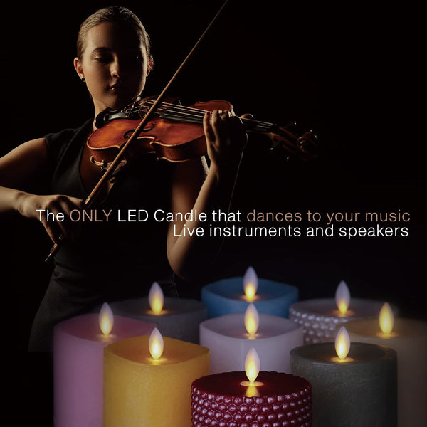 LENCARTA LED Flameless Candle Classic Ivory 6 Inch Wax Shell | Battery Powered Music Rhythm Sensing Flicker-Effect Pillar with Remote Control for Home Decor