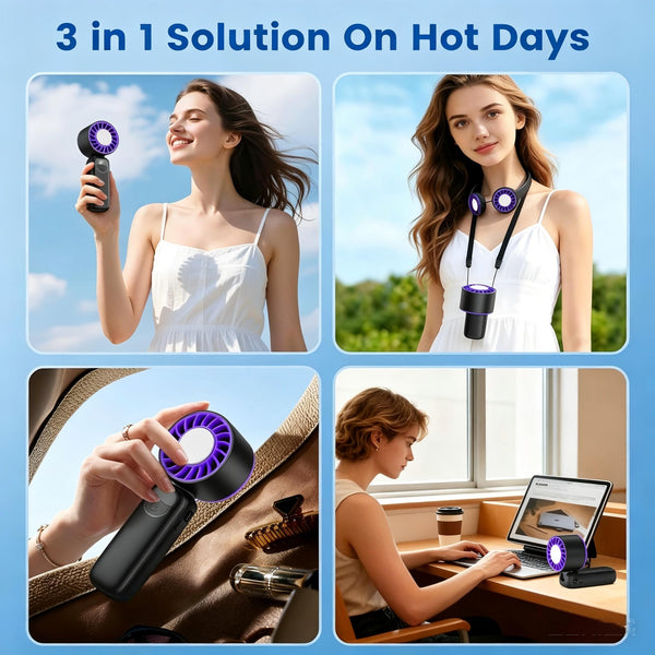 Portable Handheld Mini Turbo Fan, 120 Wind Gear Adjustment with LED Dsiplay, Long Battery Life, 3-In-1 Design Includes Handheld Hanging Folding Options, Ideal For Outdoor Activities Travel