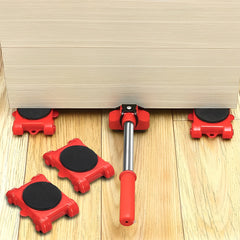 The 5pcs Red Heavy-Duty Furniture Moving Kit with Lift And Slider Moving Wheels Is an Easy-To-Move Tool Set Suitable for Moving Washing Machines, Refrigerators, Etc