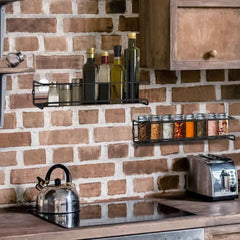 4 pieces, kitchen spice rack combination, no punching seasoning storage rack, metal wall mounted kitchen spice rack, layered storage of spices, seasonings, knives and forks, bathroom toiletries storage rack, cosmetics shelf, black