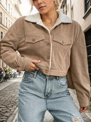 Women'S Short Corduroy And Lamb Jacket for Autumn And Winter, Featuring a Fleece Collar, Versatile Korean-Style Warm Top
