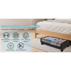 2 sets Underbed Storage Box, Underbed Storage Box with Wheels Lid, 96L Metal Frame, Bed Box, Organiser, Storage Bag, Foldable Underbed Box for Clothes, Shoes, Blankets, Bedding, Black, Under-Bed Storage