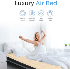 Single High Raised Airbed Inflatable Mattress, Waterproof Camping Mattress Air Bed, Quick Inflatable Air Mattress for Adults & Kids, Blow Up Mattress Air Bed with Built-In Pump