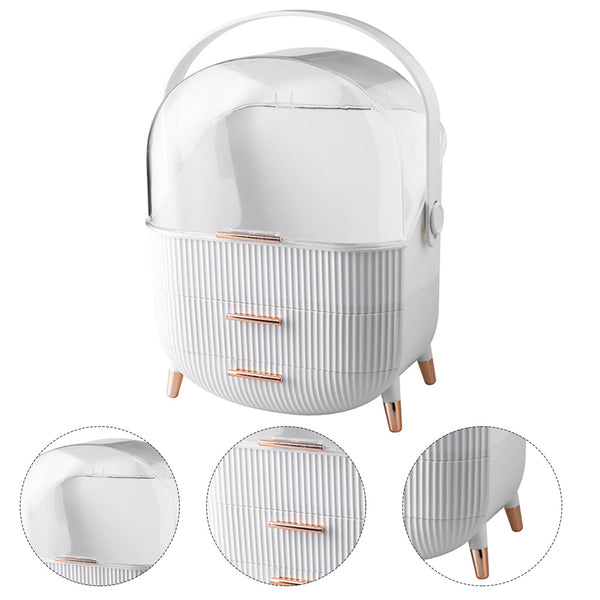 Jewelry Storage Box, White Makeup Organiser Storage Box with 2 Drawers, 25*18.5*37cm Cosmetic Organiser, Large Capacity Multi-Function Make Up Case with Clear Lid, Jewelry Display Case, Cosmetics Storage Box Suitable for Necklace, Bracelet, Watch, Earring