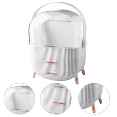 Jewelry Storage Box, White Makeup Organiser Storage Box with 2 Drawers, 25*18.5*37cm Cosmetic Organiser, Large Capacity Multi-Function Make Up Case with Clear Lid, Jewelry Display Case, Cosmetics Storage Box Suitable for Necklace, Bracelet, Watch, Earring