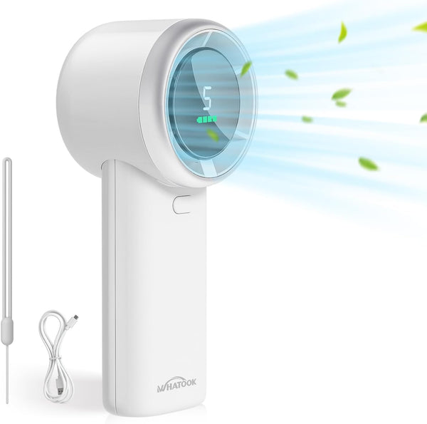 WHATOOK Handheld Fan, 2024 Powerful High Speed Cooling Turbo Mini Fan with LED Display, 5 Speeds USB Rechargeable Portable Fans, 2H Fast Charging, Personal Small Stylish Travel Fan for Woman Outdoor