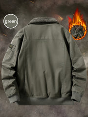 Men'S Fleece Lined Utility Jacket, Winter Outdoor Windproof Coat Warm Cold Weather Gear, Casual Athletic Trench Coat, Comfortable Fleece-Lined Thickened Jacket, Arm Sleeves with Zipper Pockets, Letter Print