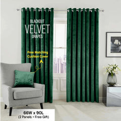 2pc Luxury Velvet Curtain Panels with Free Matching Velvet Cushion Cover – Thermal Insulated Grommet Top Drapes, Energy Saving Curtain Panels for Bedroom & Living Room Home Decor, Perfect Holiday Gift