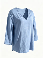 2 PACKS V-Neck 3/4 Sleeve Tops, Women'S Loose Breathable Summer Casual Blouse Shirts