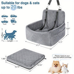 Dog And Cat Booster Car Seat with 3-Strap Safety System | Plush Memory Foam Bed And Removable Washable Cover | Non-Slip Base for Car Travel, Road Trips, And Outdoor Adventures