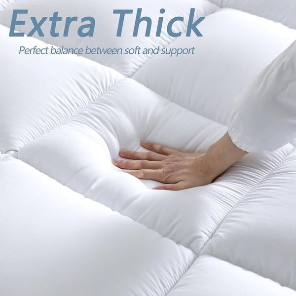 1pc Hotel Quality 10cm Mattress Topper Extra DeepThick Bounce Back Deep Fitted Bed Mattress Pad Quilted Box Stitched with Corner Elasticated Straps Breathable 4 Inches Luxury Mattresses Toppers for Ultimate Comfort, Deep Pocket Elasticated Straps Mattress