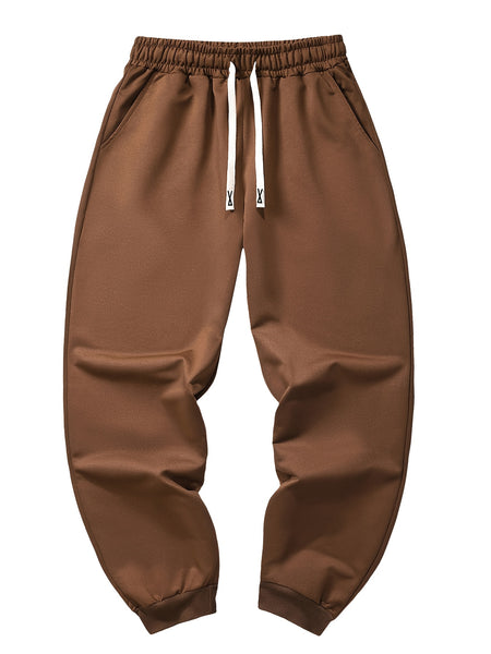 Three-pc Men's Solid Color Plain Elastic Waistband Drawstring Ribbed Cuffed Casual Jogger Pants, Men's Dress Administrative Trousers