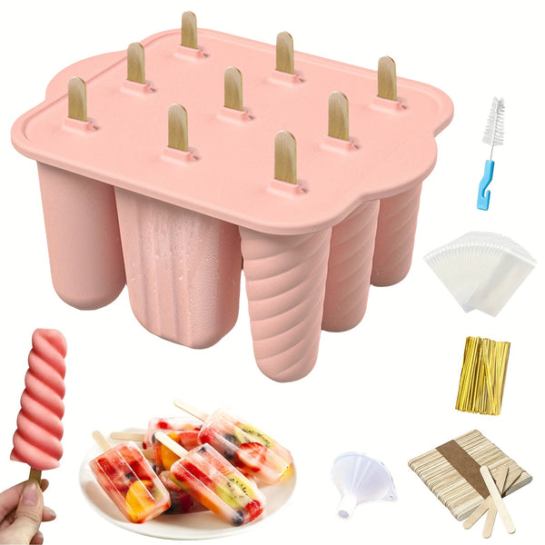 Ice Lolly Moulds, Silicone Popsicle Molds, 9 Cavities Ice Cream Moulds With 50 Sticks, 50 Bags, 50 Tie Wraps, Brush And Funnel