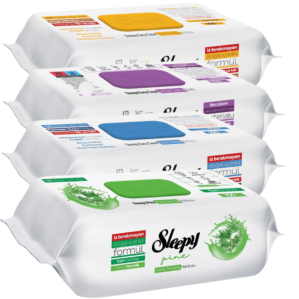 Sleepy Easy Clean Surface Cleaning Wipes & Towels Bundle - Pack of 4 x 100 (400 Sheets), Included Scents: Arab Soap, Orchid, Sleepy Pine & Blue Pine
