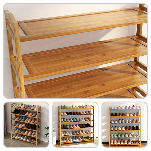 TOYANDONA Space-Saving Bamboo Shoe Rack, Multi-Tier Freestanding Organizer, 4/5/6 Tier Organizational Shelf for 24-30 Pairs of Shoes, Suitable for Entryway, Closet, Bedroom And Hallway Storage