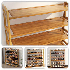 TOYANDONA Space-Saving Bamboo Shoe Rack, Multi-Tier Freestanding Organizer, 4/5/6 Tier Organizational Shelf for 24-30 Pairs of Shoes, Suitable for Entryway, Closet, Bedroom And Hallway Storage