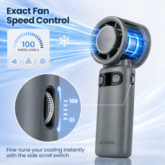 Schallen Handheld Fan Rechargeable with Cooling Pad, 100 Adjustable Speeds, Digital Display, 4000mAh Battery Up to 11 Hours, USB C Portable Fan for Travel, Office and Home