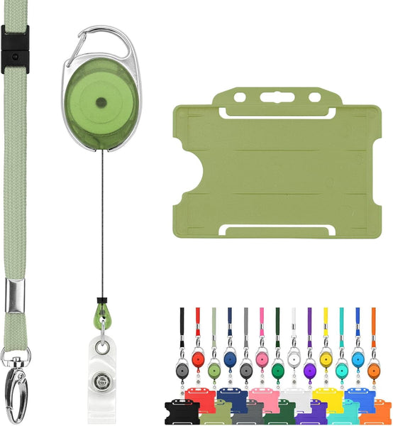 Retractable Lanyard and Badge Holder Trio Triple Pack by Lanyardstomorrow - Set Includes a Single Plain Lanyard, Extendable Carabiner Yoyo Reel Clip and Rigid ID Card Holder (Black)