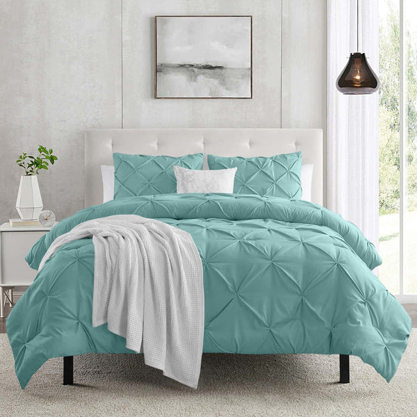 3pcs Pintuck Duvet Cover Set – Reversible Pinch Pleat Design with Pillowcases, Soft & Breathable Microfiber, Button Closure & Corner Ties, Machine Washable, Perfect for Bedroom or Guest Room – All Season