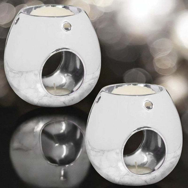 Silver Wax Melt Warmer Oil Tea Light Aroma - 2 PACK - Luxury Glass Round