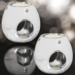 Silver Wax Melt Warmer Oil Tea Light Aroma - 2 PACK - Luxury Glass Round