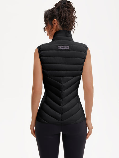 Women's Lightweight Outdoor Puffer Vest, Multi-Pocket Design, Elastic Waist Wrapping for Snug Warmth, Unique Zipper, Stand Collar, Polyester Filled