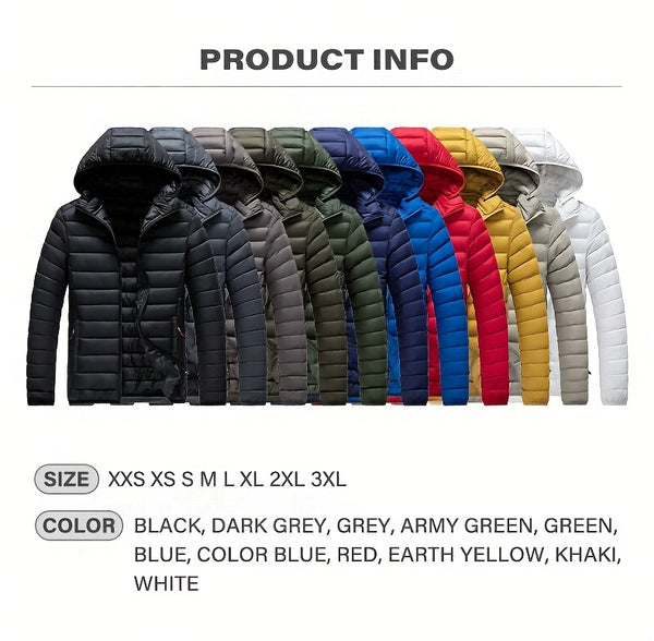 Men's Stand Collar Hooded Jacket - Warm, Windproof Thickened Coat, Detachable Hood, Solid Color Design, Thickened Nylon Fabric for Cold Weather, Casual Style, Zip Closure, Dry Clean Only, Winter Stand Collar Hooded Thickened Coat