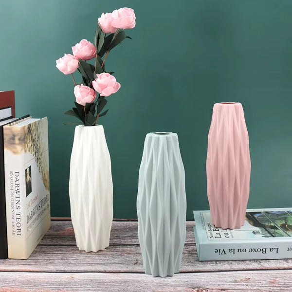 Nordic Modern Plastic Flower Vase - White Pink Blue Decorative Pot for Living Room Flower Arrangement